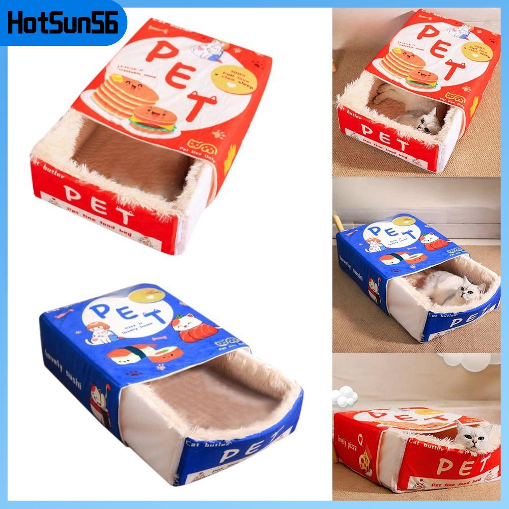 HOTSUN56 Vải nhung lông Giường cho mèo cưng Dày Hoạt hình Nhà cho mèo con Sáng Tạo Kèm theo đầy đủ Hang đệm cho mèo Đồ dùng cho thú cưng