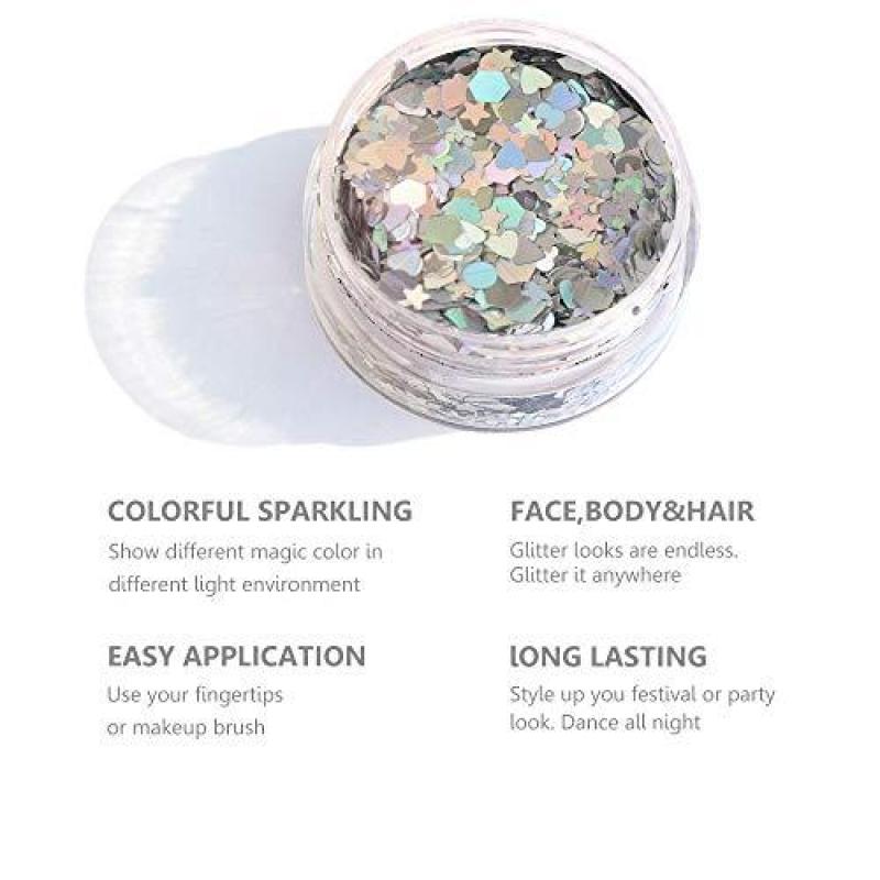 Buy Silver Holographic Face Glitter ✮ HITOP Body Glitter ✮ 20g Festival Chunky Glitter with Gel, Cosmetic Face Body Hair Nails (Silver & Purplish Blue) Singapore