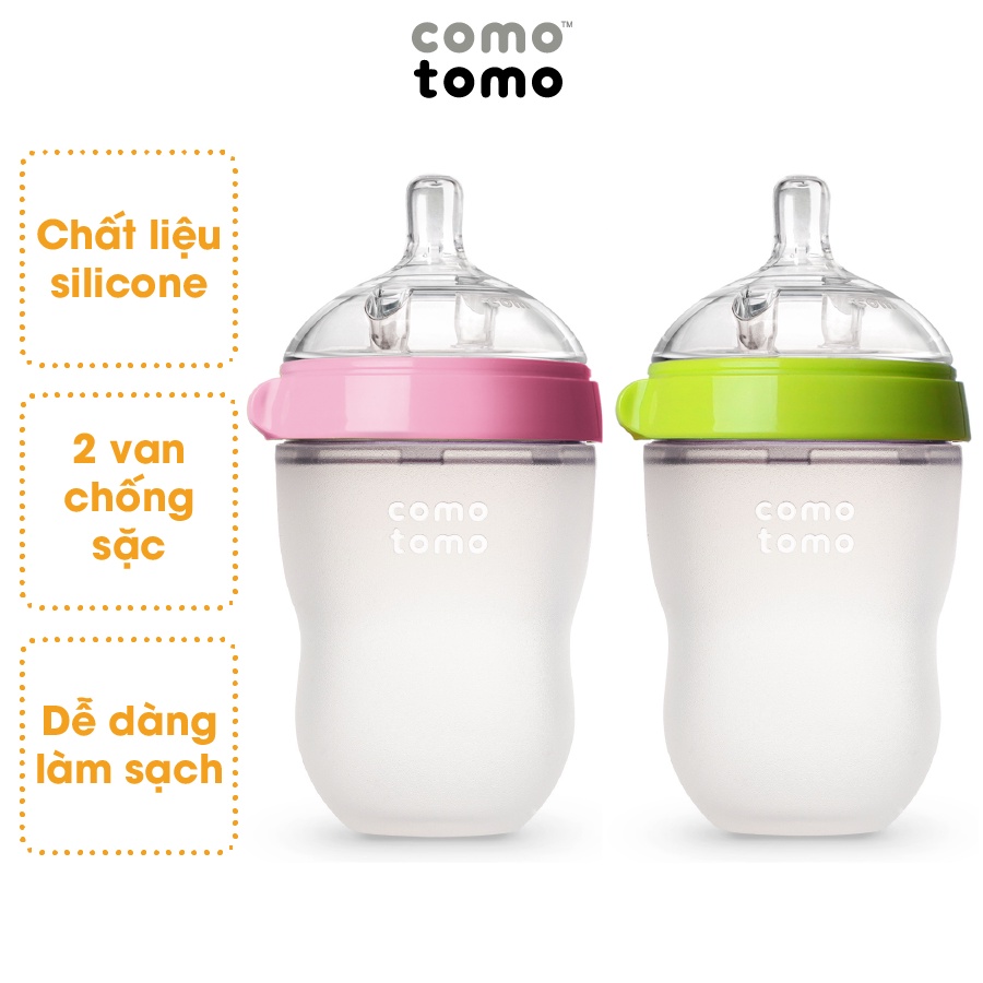 Bình sữa Comotomo Mỹ 250ml chất liệu silicone cao cấp, mềm mại như ti mẹ