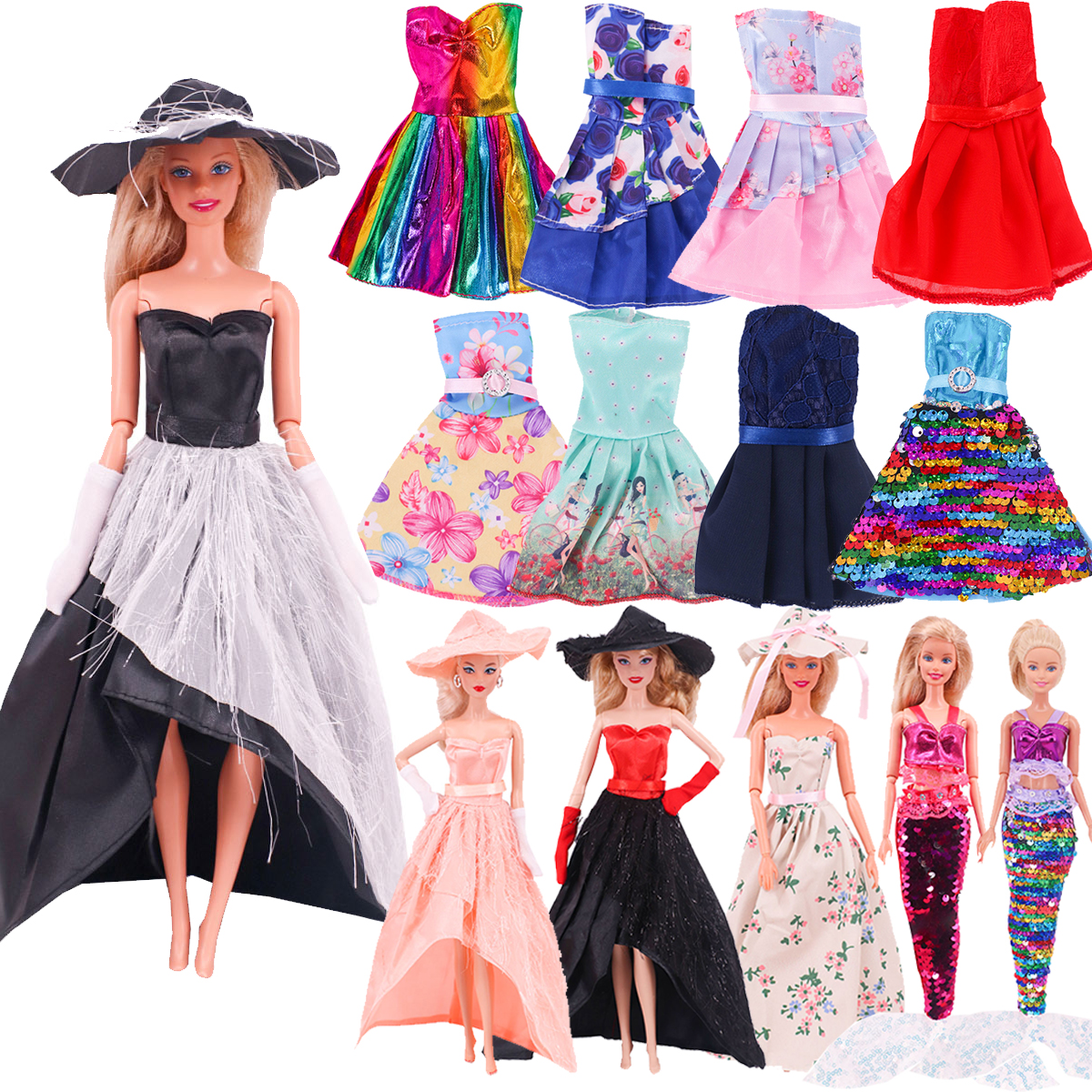 New Barbie Búp Bê Váy Váy Mũ Nàng Tiên Cá Váy Phù Hợp Cho 11.5Inch Barbie