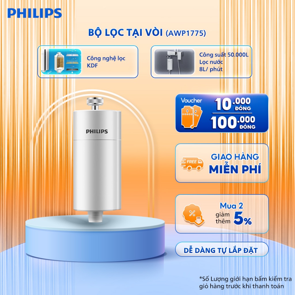 Bộ lọc nước vòi sen Philips AWP1775 - Loại bỏ Clo, Kim loại nặng, tạp chất - Bảo hành 24 tháng