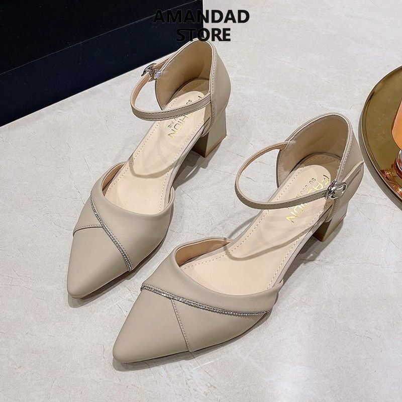 QiaoYiLuo High Heel Sandals New Elegant Style Chunky Heel High Heels ราคา 438 บาท*ส่งฟรี