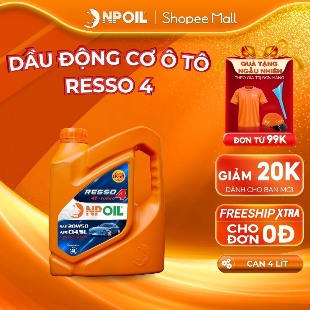 Dầu động cơ xe ô tô NPOIL RESSO 4 20W50 can 4 lít Giá 643,253 Đồng*Miễn phí vận chuyển