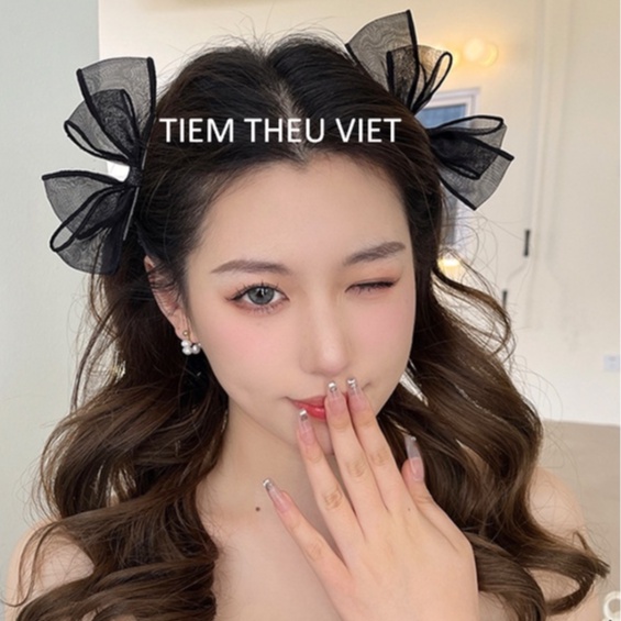 Kẹp tóc 2 lớp voan lưới tiệm thêu việt