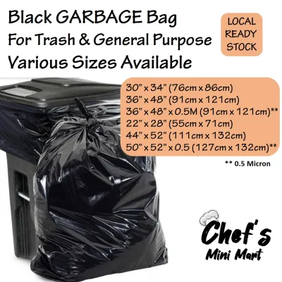 Black Garbage Trash Bags / Rubbish Bin Plastic / Big Heavy Duty Liners / Recycling Disposables