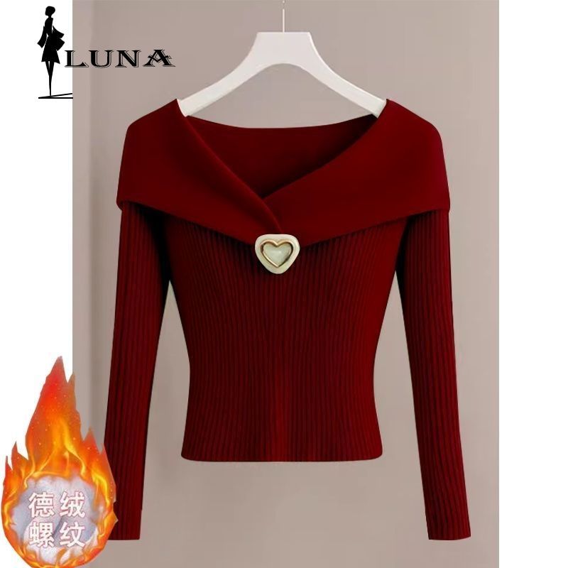  LUNAáo girl phố nữ Mới nhất Hàn Quốc rượu vang đỏ áo len màu đỏ thu đông tây Đức Nhung áo ấm độc đáo set đồ nữ đẹp dép nữ xinh áo phông rẻ vô đố 