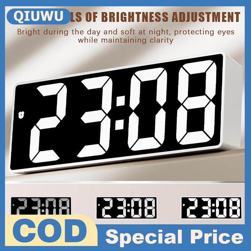 QIUWU Kỹ thuật số Đồng hồ báo thức LED hiển thị điện tử có thể điều chỉnh 3 mức độ sáng báo lại và nhiệt độ cho cạnh giường ngủ trẻ em Quà tặng văn phòng