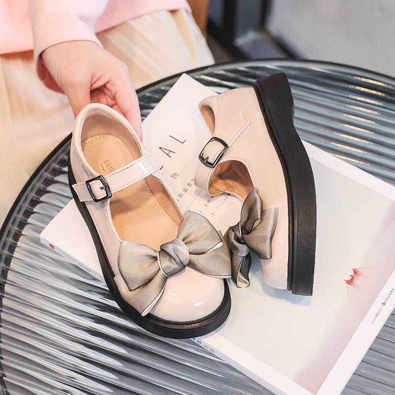 Girl Solid Color Red Noble 2023 Bow Party Wedding Versatile Casual Shoes Spring Hook & Loop Kids Fashion Sweet Princess Loafers