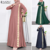ZANZEA Muslim Womens Floral Print Maxi Abaya Kaftan Dress