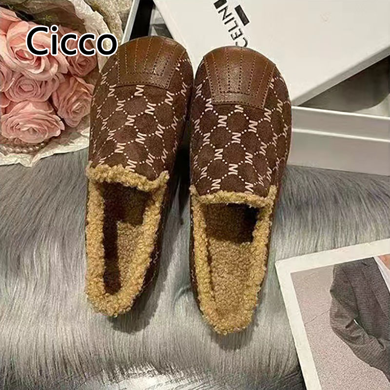 Cicco giữ ấm mao mao một bàn đạp Giày cotton nữ thông thường đế mềm chất đống giày nữ dày
