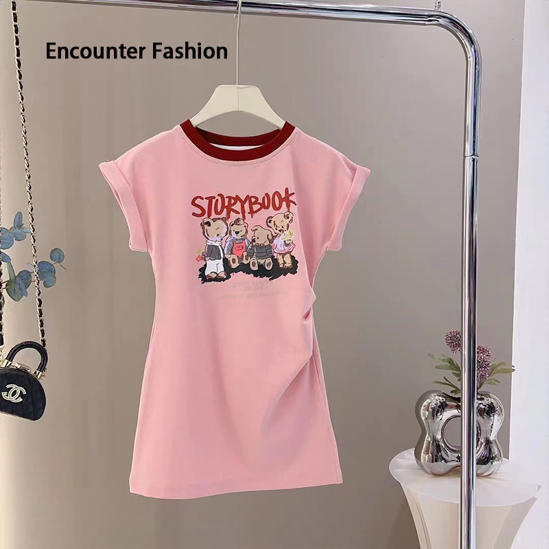 VOCKOO CATIMNI Girls' Dress Short sleeved Children's Korean Dress Thin T-shirt Casual Fashion Girls' Dress ราคา 131 บาท*ส่งฟรี