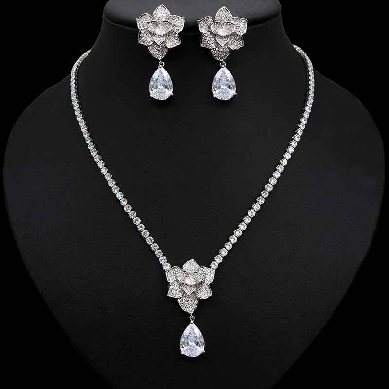 Lovewatch khí Zirconia Bộ trang sức hoa trang sức 925 kẹp tóc bằng bạc bông tai hoa trà bông tai