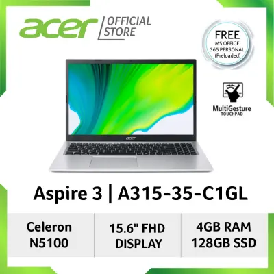 [LATEST] Acer Aspire 3 A315-35-C1GL (Silver) 15.6 Inch FHD Laptop with 128GB SSD and 1 Year Preloaded MS Office 365 personal