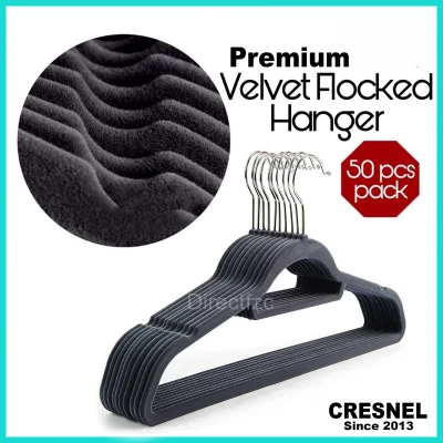 Premium Velvet Clothes Hangers - 50 pcs Value Pack Non Slip Hanger (Grey)