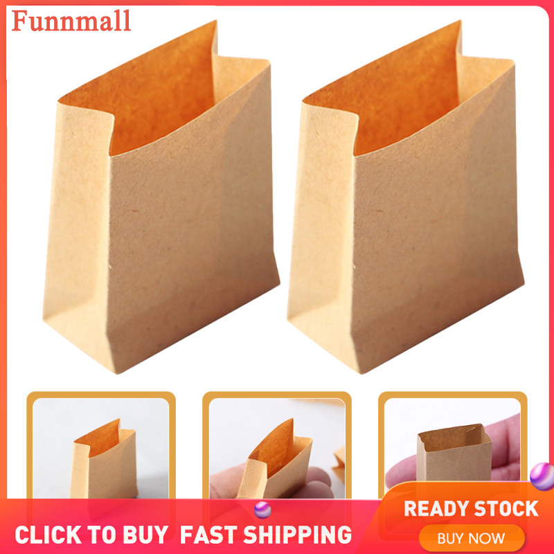 Funnmall 10 Chiếc Thu Nhỏ Túi Giấy Kraft Cho Nhà Búp Bê Trí Nhà Dolly Mini Túi Giấy Mini Làm Bánh Túi Mini Đạo Cụ