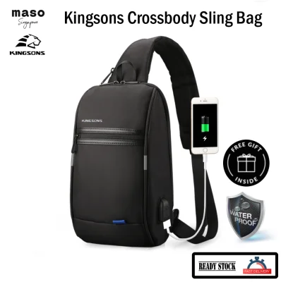 KINGSONS Chest Bag Travel Sling Shoulder Bag USB Charging Waterproof Crossbody Bag