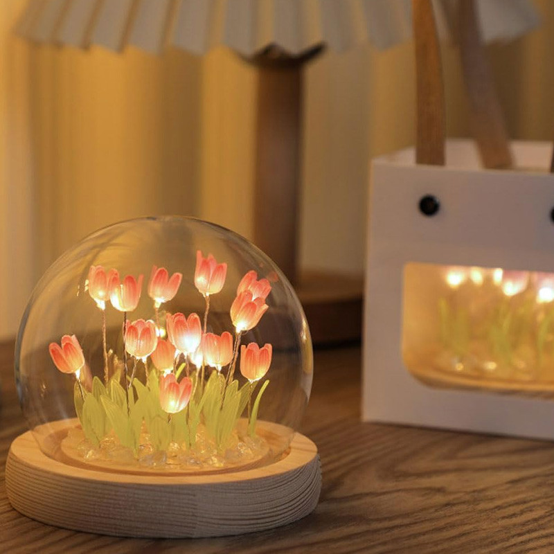 MLADEN Tulip Lamp Night Light DIY Handmade Flower Light LED Desktop Decoration Atmosphere Light Romantic Light
