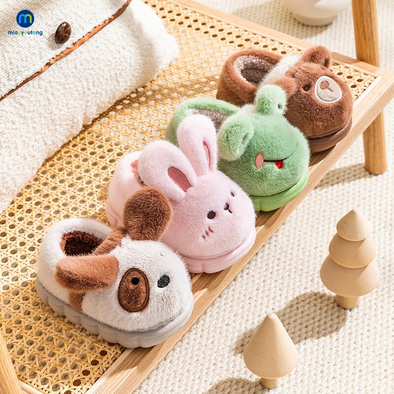 Winter Children's Cotton Shoes Warm Kids Slippers Boys and Girls Indoor Non-slip Cotton Shoes Cartoon Fur Slides