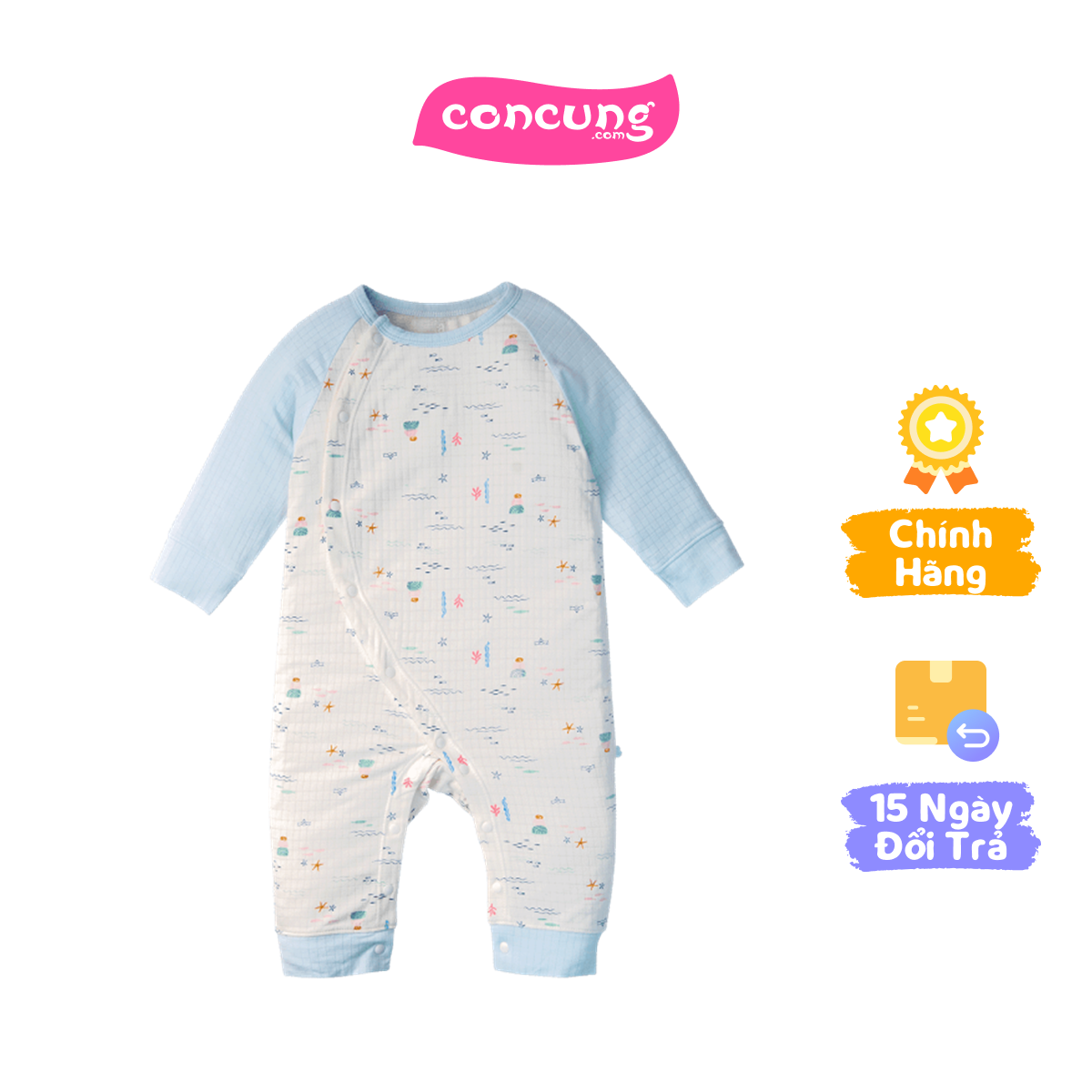 Bodysuit tính năng dài Chống muỗi, HT San Hô Animo VĐ523019 (6-9M,Xanh Ngọc)