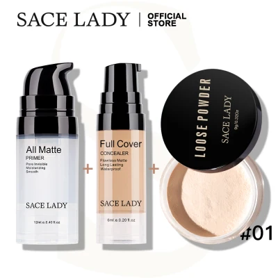 SACE LADY Longlasting Makeup Set Matte Primer + Full Coverage Concealer + Oil-control Loosed Powder Base Face Cosmetics