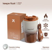 [p49 Name Engraving] Keepe Flask New Stylish Coffee Tumbler CERAMIC LINER Premium Double Wall Gredient Matte Finish Coffee Mug Hot and Cold Tumbler Cups with Wide Spout Lid & Strap 16oz/450ml