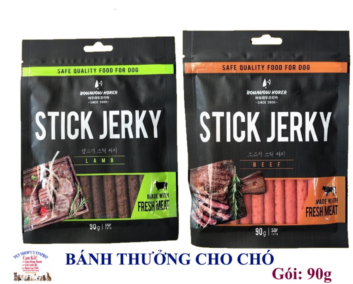 Bánh thưởng cho Chó Dạng que mềm Bow wow Stick Jerky Gói 90g Xuất xứ Hàn