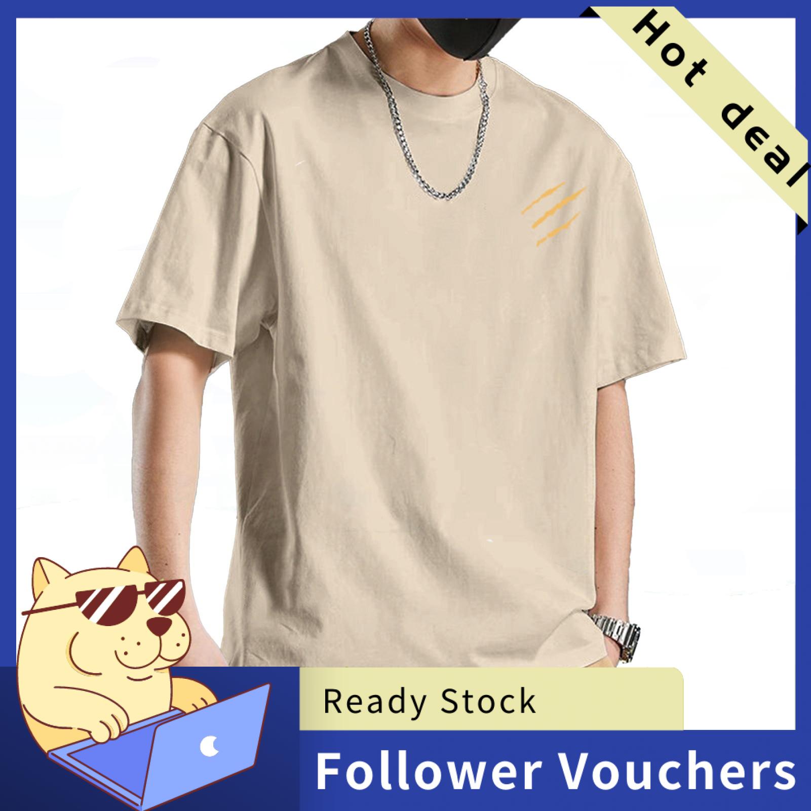 Suludong Comfortable Men Top Loose Fit Men T-shirt Men's Cotton Blend T-shirt Casual Solid Color Crew Neck Summer Tee Breathable Loose Fit Shirt for Daily Wear Beach Street Fashion - 2