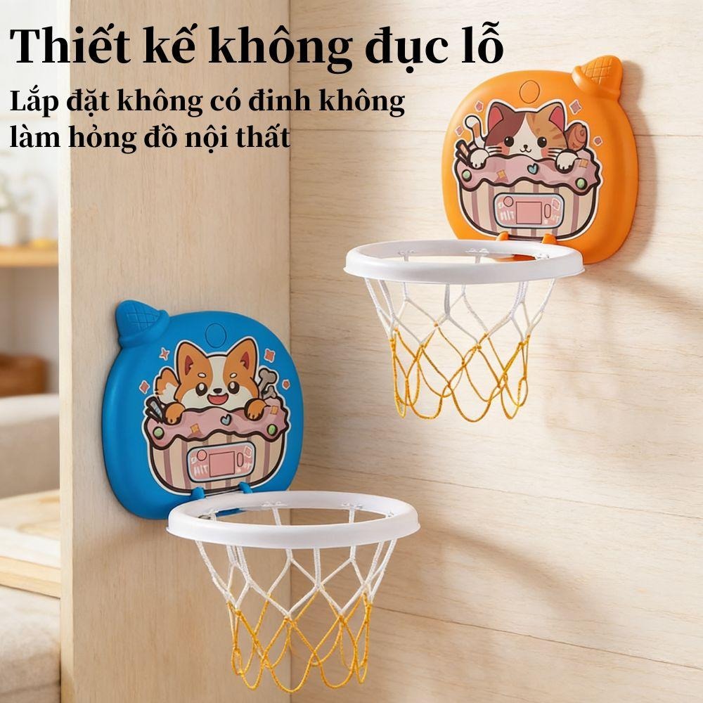 không cần khoan, có thể gấp gọn, màn hình tính điểm, Khung rổ bóng rổ treo tường, phụ kiện đầy đủ, thiết kế hoạt hình dễ thương, vui chơi tại nhà, trẻ em