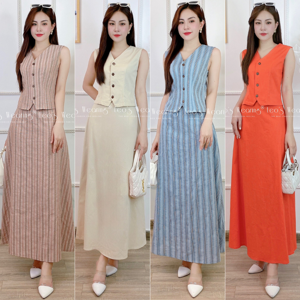 C295 leoswearing set váy linen dáng dài