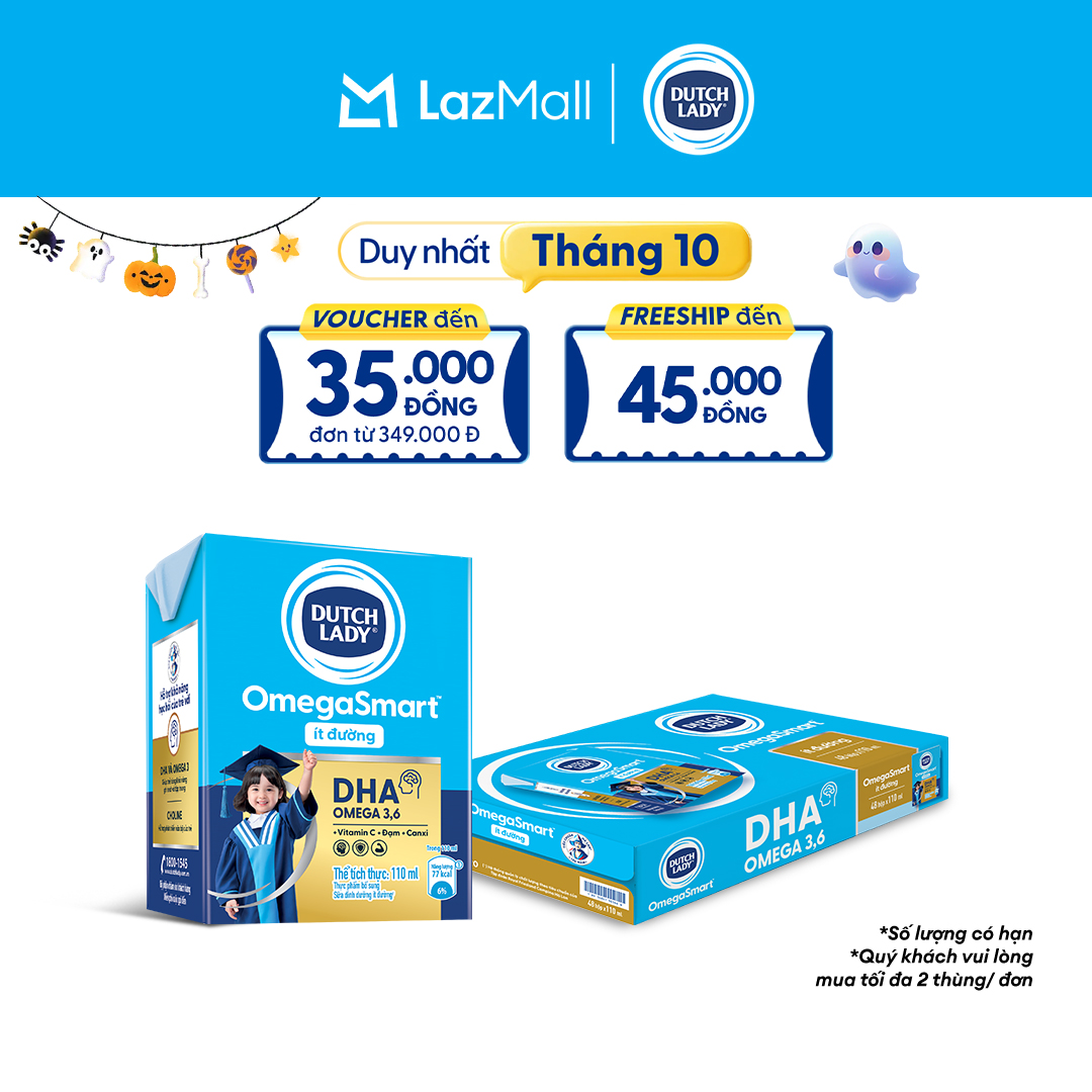 Thùng 48 Hộp Sữa Dinh Dưỡng Ít Đường Dutch Lady OmegaSmart 48x110ml
