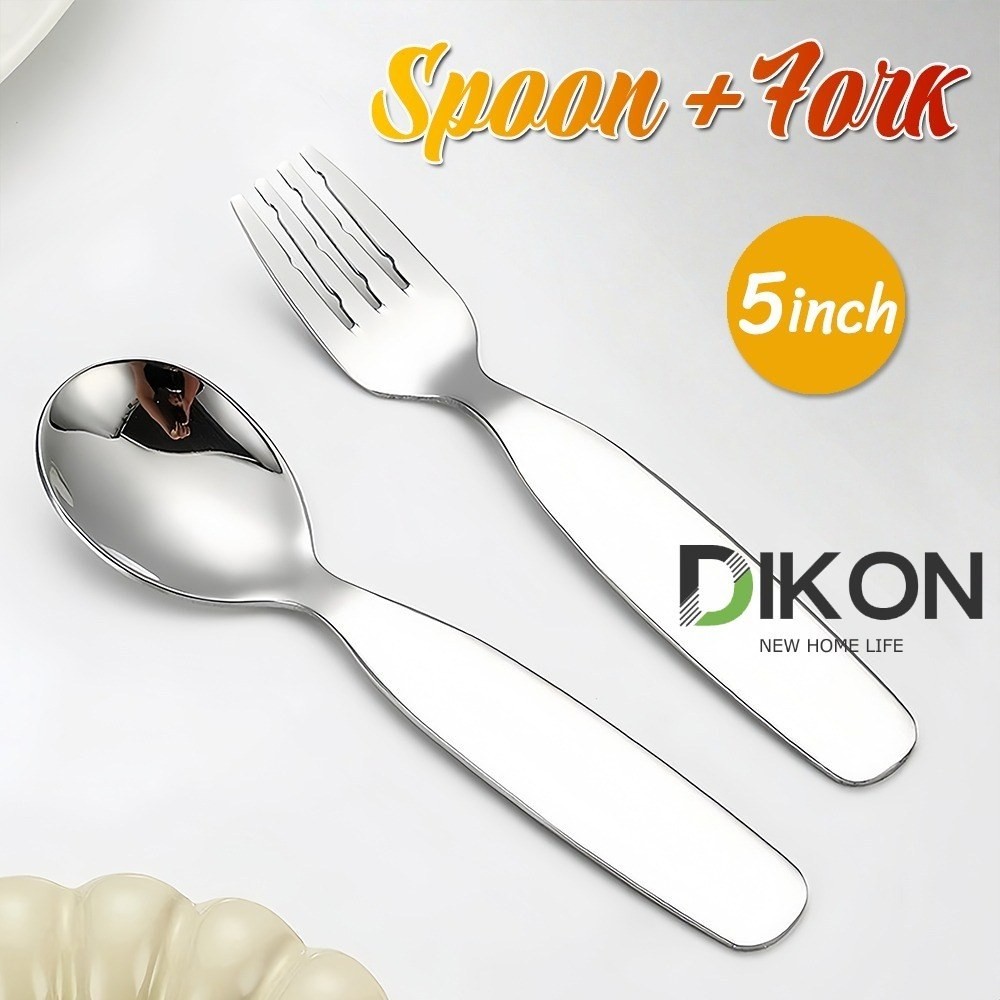 2pcs Stainless Steel Spoon Fork Set Kids Student Tableware Spoon Safety Child Cutlery Metal Flatware Dinnerware Set