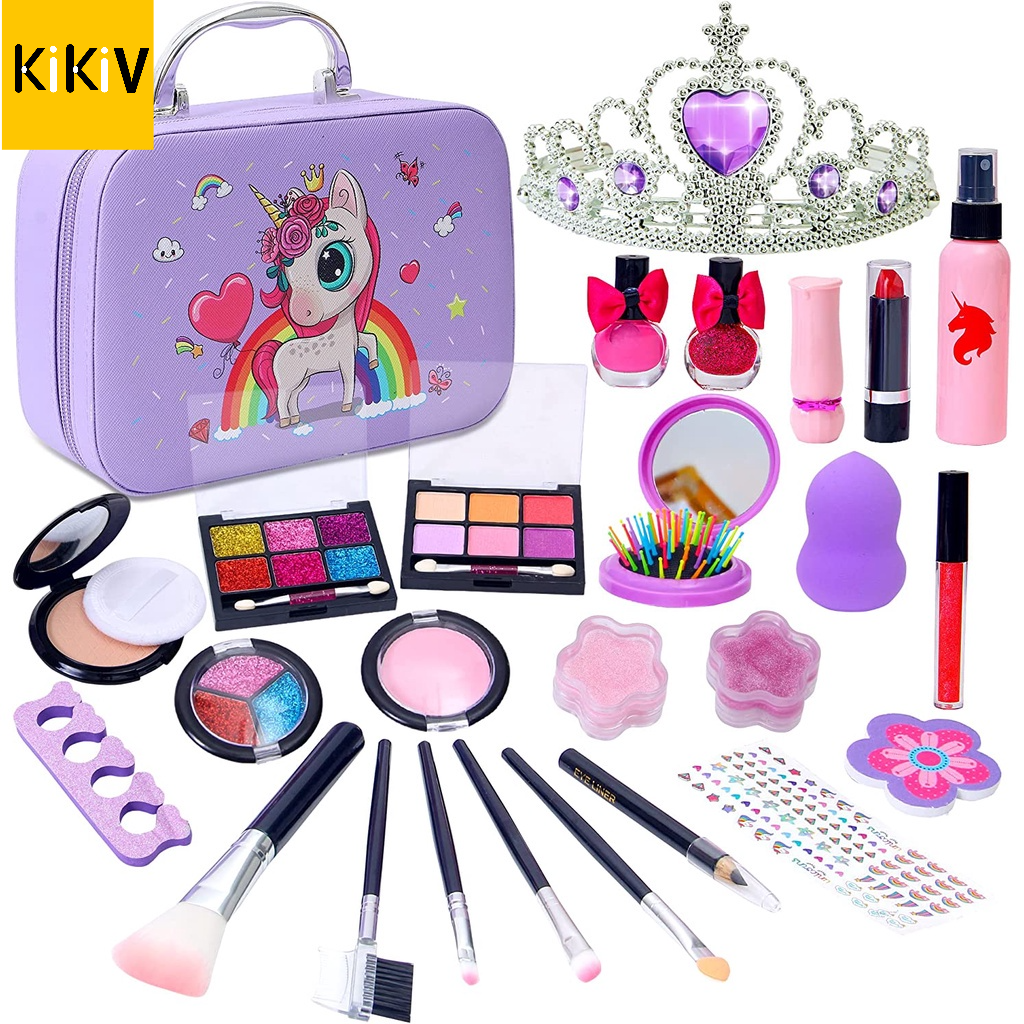Mainan Make Up Anak Perempuan Tidak Beracun 22IN1 Tas Kosmetik Fashion Portabel Kado Ulang Tahun Cewek…