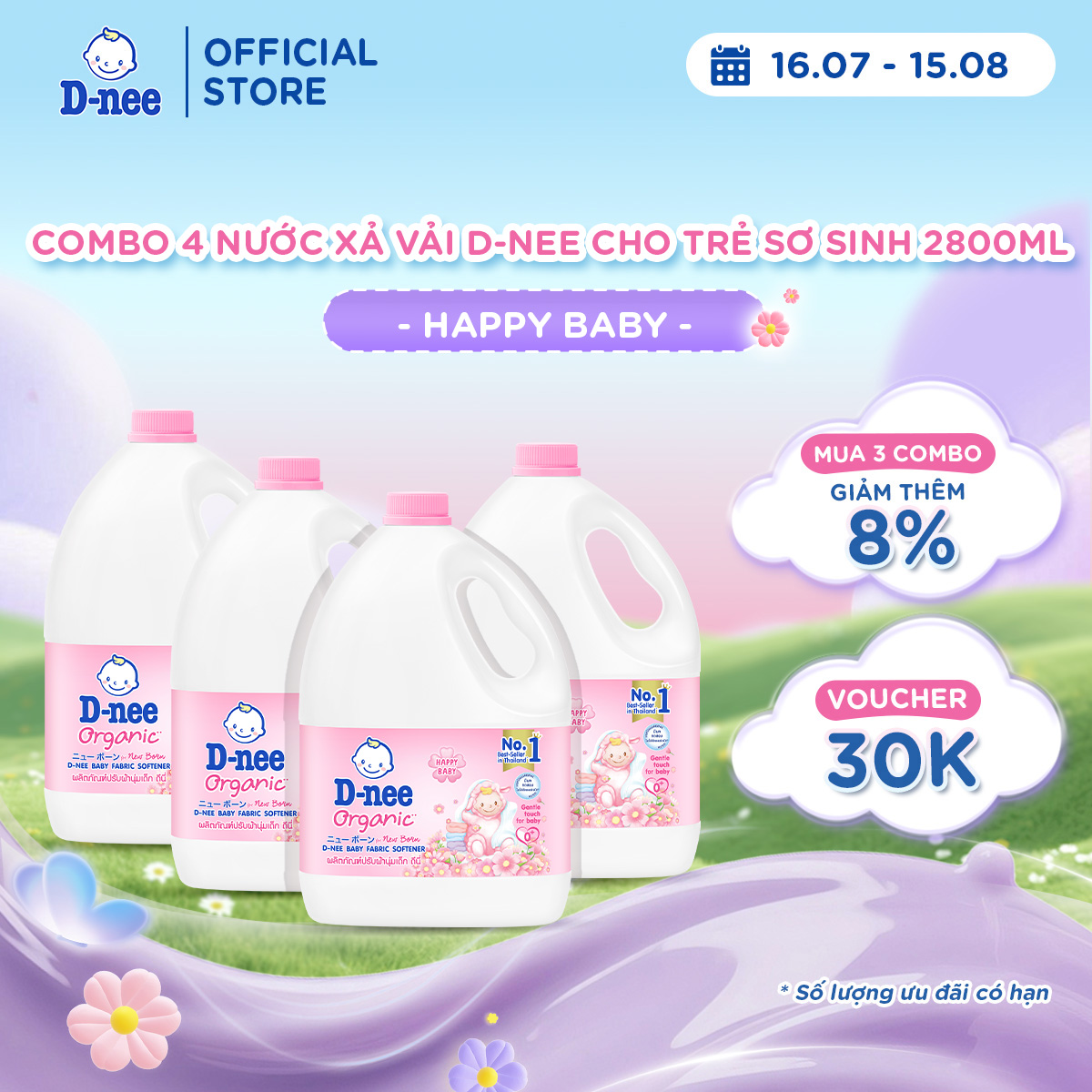 Combo 4 Nước xả vải D-nee 2800 ML. - Happy Baby