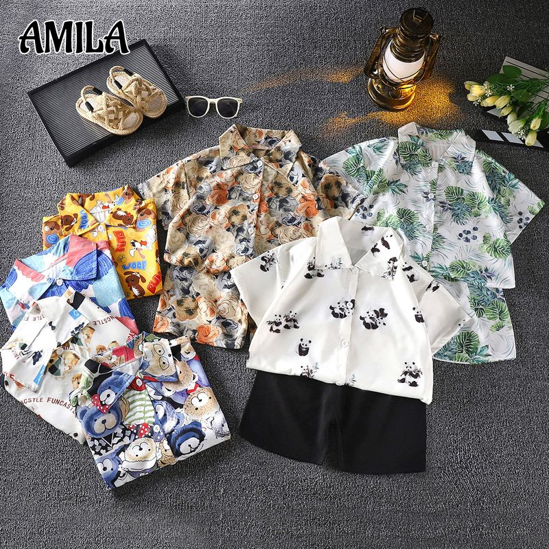 AMILA Children's Shirt Suit, Two-Piece for Boys, Baby Short Sleeve Shorts Casual Thin Children's Clothing ราคา 137 บาท*ส่งฟรี