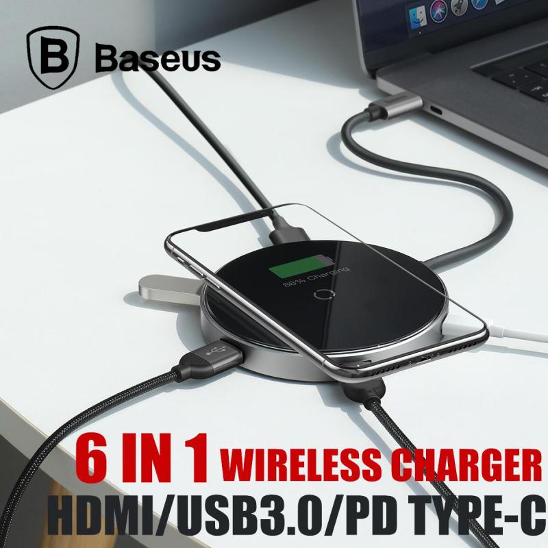 Baseus Circular Mirror Wireless Charger HDMI USB Type-C USB3.0 HUB Docking Station Macbook Huawei Lenovo Asus