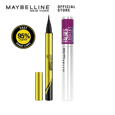 [Bundle of 2] Maybelline Hypersharp Eyeliner 0.01mm Intense Intense Black & Falsies Lash Lift Mascara