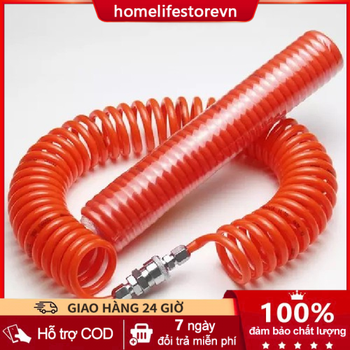 Dây hơi xoắn cho máy nén khí các cỡ Dây hơi khí nén PU dài 15m Dây xoắn hơi khí nén cam 5x8mm HOME
