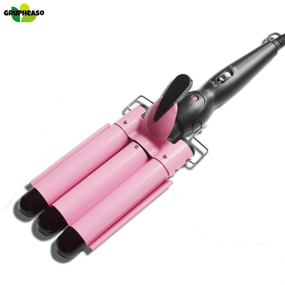 Grupheaso 3 Barrel Digital Ceramic Temperature Adjustable Triple Pipe Hair Wave Waver Curling Iron Tool ราคา 392 บาท*ส่งฟรี