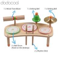 Dodocool Drum Set 7-in-1 Desktop Drum Portable Detachable Drum Kits Percussion Instrument Natural Wood Smooth Burrless for Christmas Birthday Gift Wooden Musical Kit