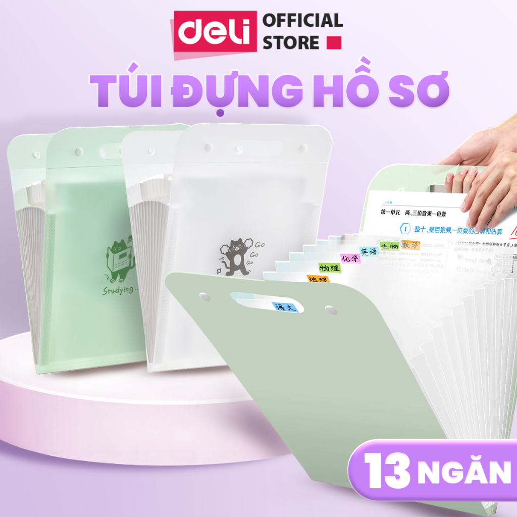Túi Đựng Hồ Sơ 13 Ngăn Deli Thiết Kế Nhiều Ngăn Đựng Và Lưu Trữ Tài Liệu Chất Liệu PP Dày Không Bị Cong Vênh Đựng Vừa A4