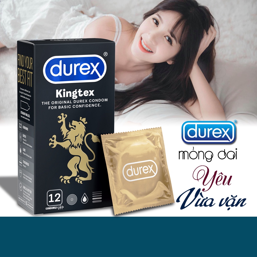 Bao Cao Su Durex Kingtex - Bcs Siêu Mỏng - Hộp 12 cái Có Chất Kéo Dài Thời Gian Q.Hệ Giúp Thăng Hoa Cảm Xúc