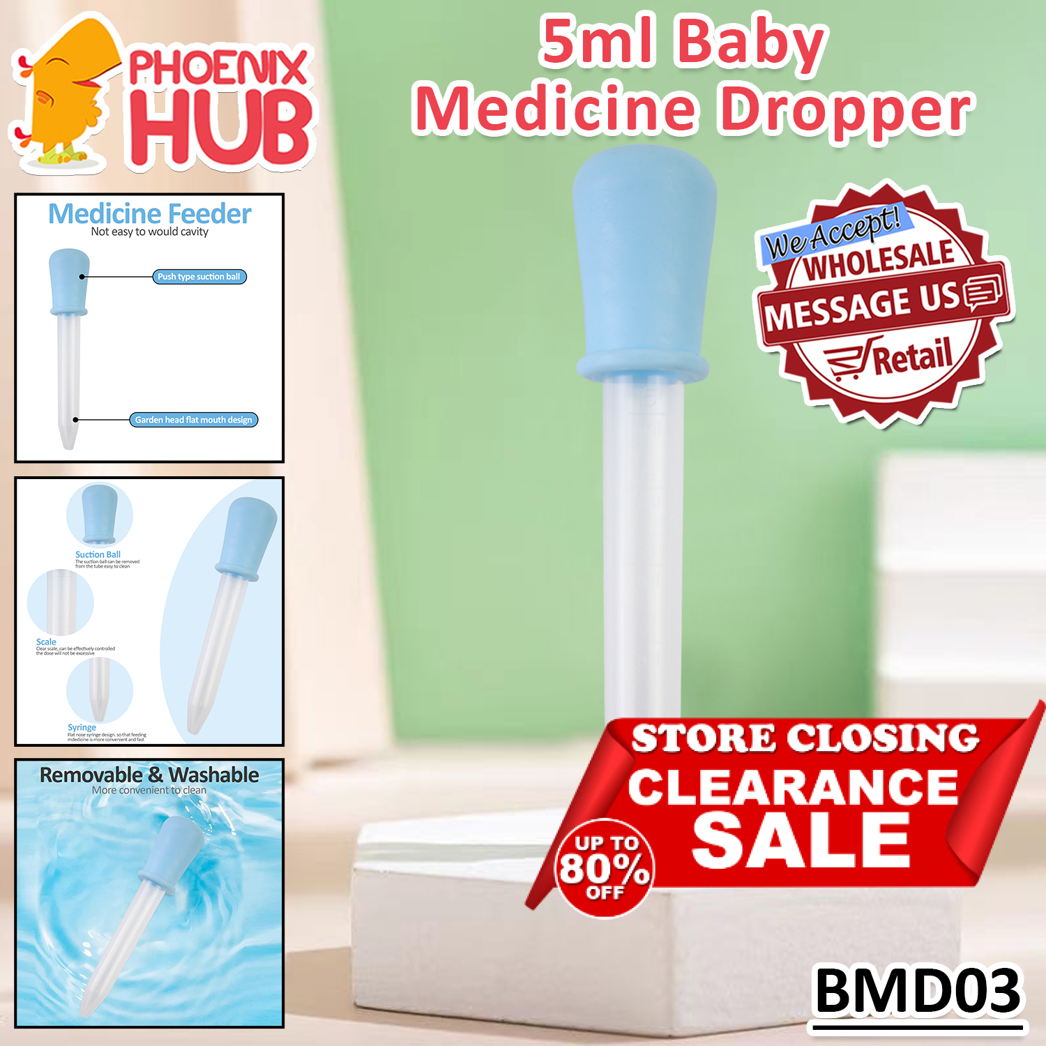 Phoenix Hub BMD03 5ml Buds Medicine Feeder Baby Feeding Dropper Medicine Feeder Silicone+Plastic 4