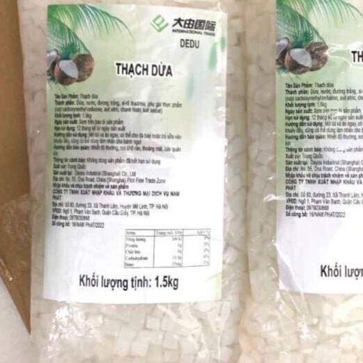 Thạch Dừa Đài Loan Gói 1,5Kg /Thạch Trái Cây Giòn Dai Sần Sật 90% Là Dừa Non