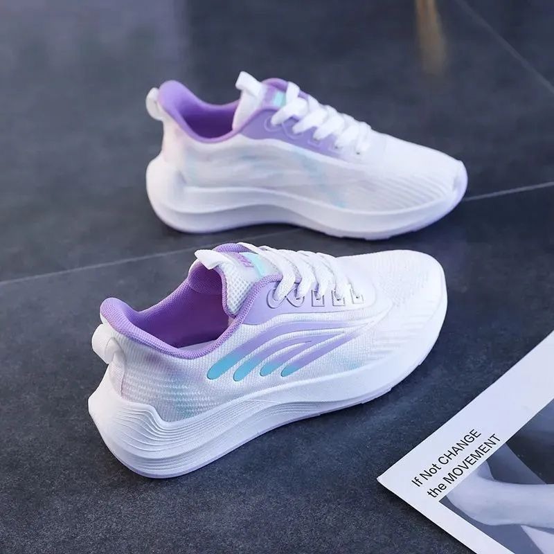 Women Sports Shoes Casual Flat Breathable Knitted Sneakers New Shock-absorbing Sports Tennis Shoes Woman Lace Up Soft Bottom Walking Shoes - 2