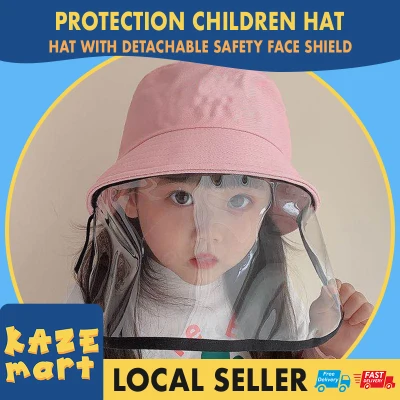 Ready stock Kids Protection Children Hats Detachable Safety Face Shield & Transparent Face Shield