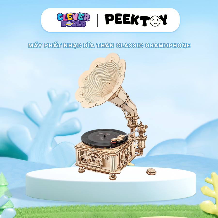 Mô Hình Lắp Ráp Máy Phát Nhạc Đĩa Than Gramophone Robotime Rokr, Hộp Nhạc Gỗ Phát Nhạc Thật Có 3 Bài Nhạc Clever Box