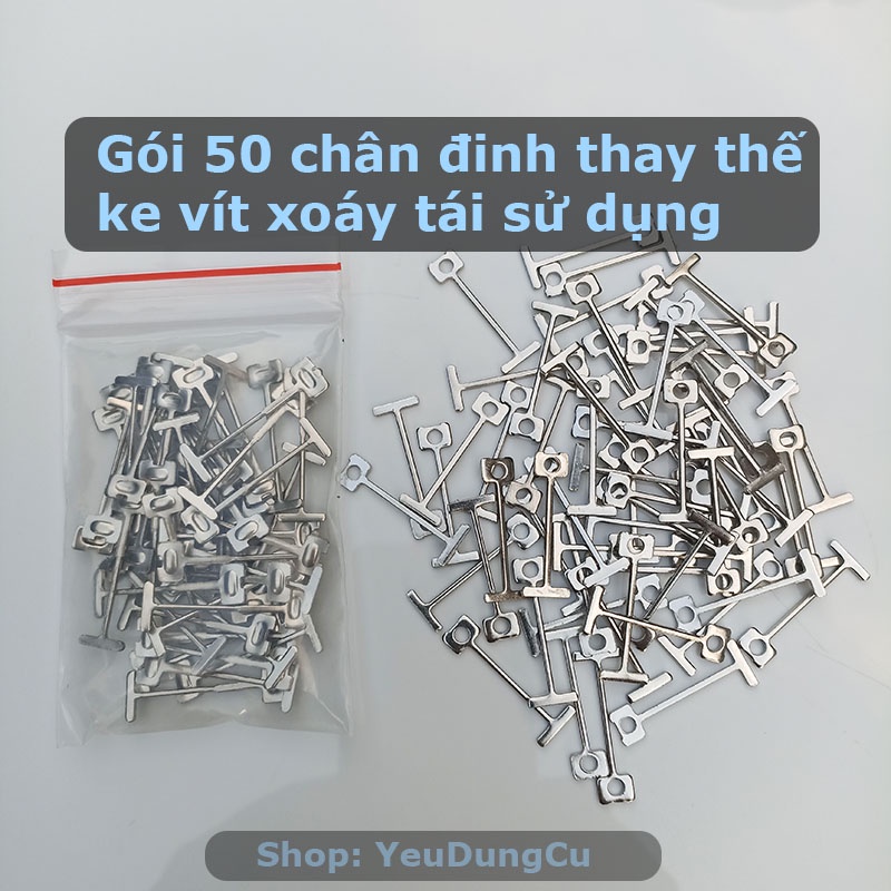 Gói 50 đinh chữ T INOX thay thế cho ke vít xoáy cân bằng ốp lát gạch tái sử dụng - Kim 1 ly 1,2 ly 1,5 ly