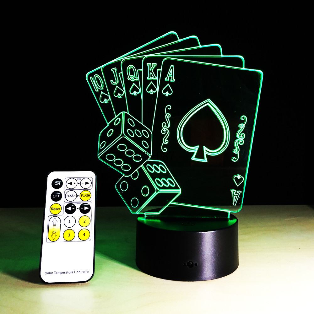 【】 3d Led Usb Lamp Magician Decoration Texas Hold Em Dice Spades Playing 7 Colors Changing Rc Night Aw-087