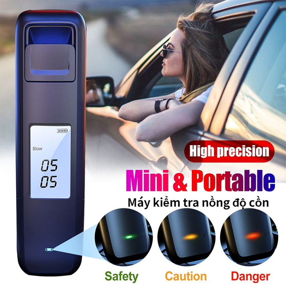 Máy đo nồng độ cồn chính xác tuyệt đối,Máy kiểm tra rượu điện tử chuyên nghiệp với màn hình LCD và cổng sạc USB