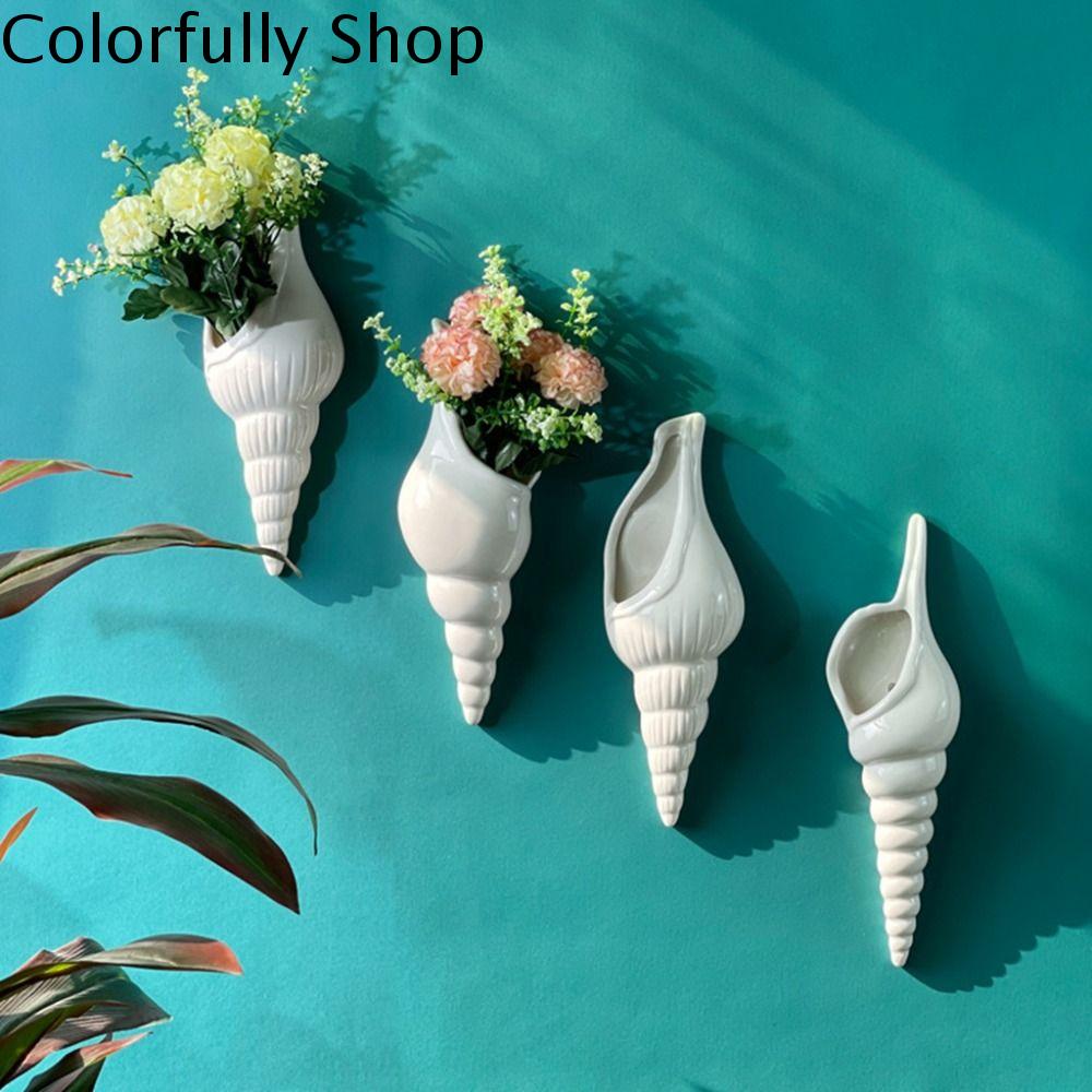 COLORFULLY Bắc Âu Bình ốc xà cừ vỏ gốm Thủ công NGHỆ THUẬT Bình gốm phong cách đơn giản Đồ trang trí để bàn Tự làm Hộp đựng Hoa nhân tạo mini Phòng khách
